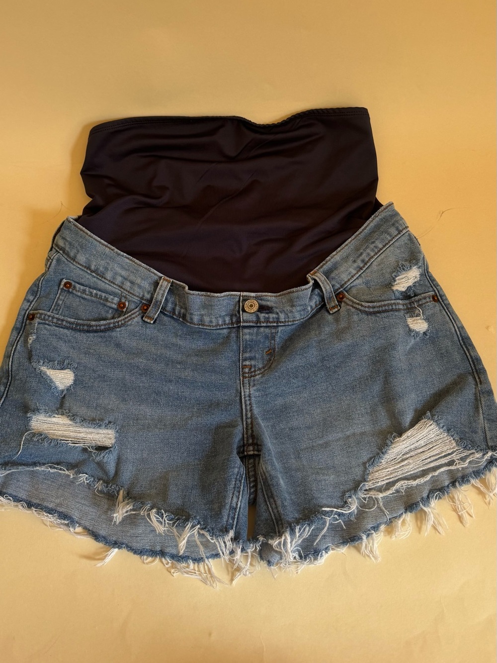 Abercrombie & Fitch Light Blue Distressed Jean Shorts with Black Panel
